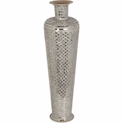 Vase de sol en mosaïque métal/argent Matériel: Métal Verre Couleur argent Assemblage requis : NON 23x23x81 cm
