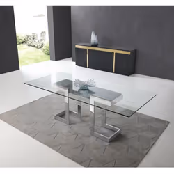 Plateau en verre trempé de table en acier inoxydable argenté Matériel: acier inoxydable + verre trempé Couleur argent Assembl ...