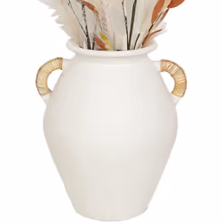 Vase en terre cuite avec poignées en osier Matériau : Terre cuite/Rotin Couleur blanche Assemblage requis : NON 30x30x40 cm.  ...