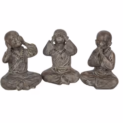 Lot de 3 Moines en Résine Grise Senses Matériel: Résine Gris Assemblage requis : NON 17x15x22 cm. Système d'ancrage : NON