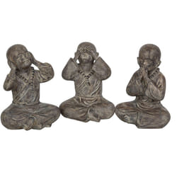 Lot de 3 Moines en Résine Grise Senses