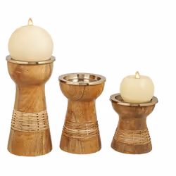 Set 3 Bougeoirs Bois/Métal Doré Matériau : bois/métal Couleur: marron/or Assemblage requis : NON 10x10x20 / 10x10x16 / 10x10x ...