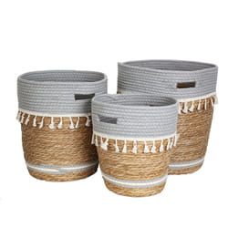 Fijalo - Ensemble de 3 paniers en osier avec pompons