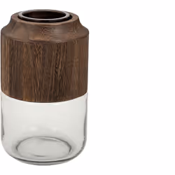 Vase en verre et bois Matériau : verre et bois Couleur naturelle Assemblage requis : NON 14x14x23cm. Système d'ancrage : NON