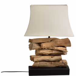 Lampe de table en bois avec écran Matériau : bois de teck Couleur naturelle Assemblage requis : NON 30x15x50 cm. Système d'an ...