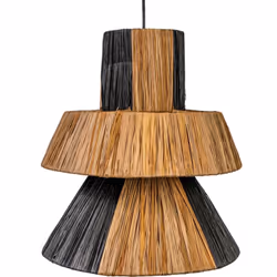 Lampe Raphia Naturel/Noir Matériel: Raphia Couleur : naturel/noir. Assemblage requis : NON 41x41x50 cm. Système d'ancrage : N ...