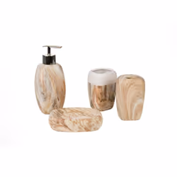 Ensemble de salle de bain 4 pièces en céramique marbrée beige Matériel: Céramique Couleur: blanc/beige Assemblage requis : NO ...