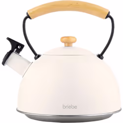 Briebe - Nordic Bouilloire à Induction Théière Sifflet 2,3L Acier Inox, Poignée en Bois Blanc