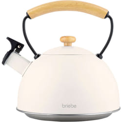 Briebe - Nordic Bouilloire à Induction Théière Sifflet 2,3L Acier Inox, Poignée en Bois Blanc