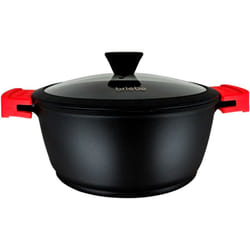 Black Titanium Faitout Induction Antiadhésif Titane 28cm, Fonte d'Aluminium sans pfoa Couvercle Noir - Briebe