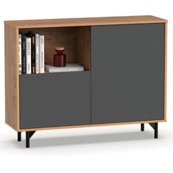 Briebe - Fokus Buffet Salle a Manger, Meuble de Rangement, 2 Portes, 1 Étagère 86x112x33 cm Gris/Bois