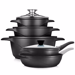 Batterie de Cuisine Induction 10 Pièces Aluminium Fonte 3 Casseroles 2 Poêles Briebe MGK1819  Noir 04452