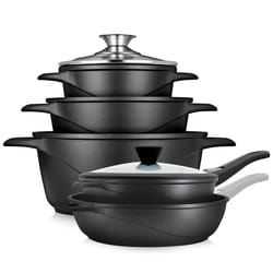 Batterie de Cuisine Induction 10 Pièces Aluminium Fonte 3 Casseroles 2 Poêles Briebe MGK1819  Noir 04452