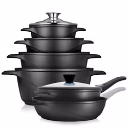 Batterie de Cuisine Induction 12 Pièces Aluminium Fonte 4 Casseroles 2 Poêles Briebe MGK1219  Noir 04469