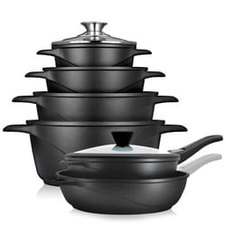 Batterie de Cuisine Induction 12 Pièces Aluminium Fonte 4 Casseroles 2 Poêles Briebe MGK1219  Noir 04469
