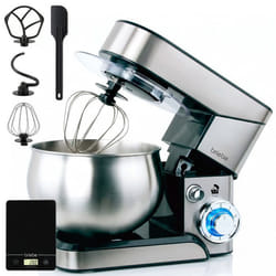 Robot Pâtissier Cuisine Multifonction Bol Inox 5L 6 Vitesses + Balance Numerique Briebe KM1114B 1800W Acier Inoxydable
