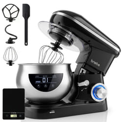 Robot Pâtissier Bol Inox 5L 6 Vitesses Écran Tactile LED + Balance de Cuisine Briebe KM1164B 1800W Noir