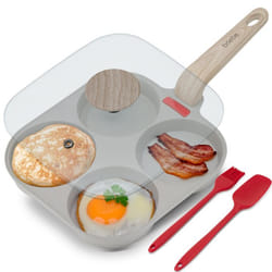 Poêle Pancakes Induction 4 Emplacements œufs au plat couvercle Antiadhésive Briebe FPE1176 Crème 04520
