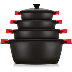 BLACKT4 Batterie de Cuisine Induction 8 Pièces Aluminium Fonte 4 Casseroles 4 Couvercles Noir - Briebe