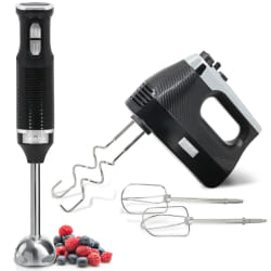 Elegance Set Mixeur Plongeant 2 Vitesses + Batteur Pâtisserie 5 Vitesses + TURBO, 600, Noir, Briebe, SKT1187BLK