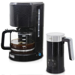 Elegance Set Cafetière à Filtre 10 Tasses Café+ Mousseur à Lait Électrique, 1000, Noir, Briebe, SKT1188BLK