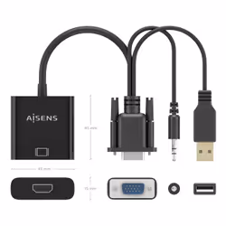 AISENS A115-0872 câble vidéo et adaptateur 0,2 m HDMI Type A (Standard) VGA (D-Sub) + 3.5mm + USB Type-A Noir - Vue supplémentaire 4