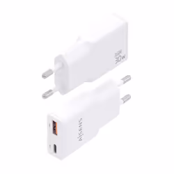 AISENS ASCH-30W2P046-W chargeur d'appareils mobiles Caméra Numérique, MP3, MP4, Téléphone portable, Navigateur, Ordinateur portable, Consoles portables, Smartphone, Tablette, Universel Blanc Secteur Charge rapide Intérieure