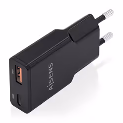 AISENS ASCH-30W2P047-BK chargeur d'appareils mobiles Caméra Numérique, MP3, MP4, Téléphone portable, Navigateur, Ordinateur portable, Consoles portables, Smartphone, Tablette, Universel Noir Secteur Charge rapide Intérieure