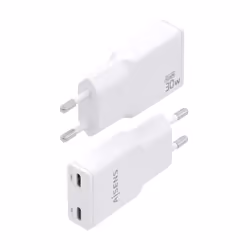 AISENS ASCH-30W2P048-W chargeur d'appareils mobiles Caméra Numérique, MP3, MP4, Téléphone portable, Navigateur, Ordinateur portable, Consoles portables, Smartphone, Tablette, Universel Blanc Secteur Charge rapide Intérieure