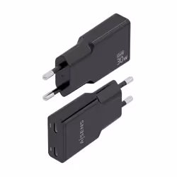 AISENS ASCH-30W2P049-BK chargeur d'appareils mobiles Caméra Numérique, MP3, MP4, Téléphone portable, Navigateur, Ordinateur portable, Consoles portables, Smartphone, Tablette, Universel Noir Secteur Charge rapide Intérieure