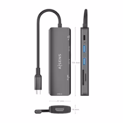 AISENS ASUC-6P023-GR station d'accueil Avec fil USB 3.2 Gen 1 (3.1 Gen 1) Type-C Gris - Vue supplémentaire 4