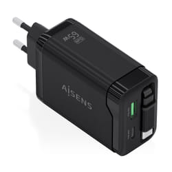 AISENS ASCH-65W3P071-BK chargeur d'appareils mobiles Caméra Numérique, GPS, Téléphone portable, Ordinateur portable, Smartphone, Tablette, Universel Noir Secteur Charge rapide Intérieure