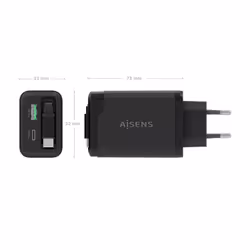 AISENS ASCH-65W3P071-BK chargeur d'appareils mobiles Caméra Numérique, GPS, Téléphone portable, Ordinateur portable, Smartphone, Tablette, Universel Noir Secteur Charge rapide Intérieure - Vue supplémentaire 4