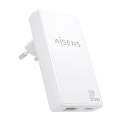 AISENS ASCH-65W2P076-W chargeur d'appareils mobiles Caméra Numérique, Téléphone portable, Ordinateur portable, Smartphone, Tablette, Universel Blanc Secteur Charge rapide Intérieure