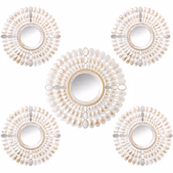 Lot de 5 décorations murales mélamine blanc/doré avec miroir 1X°39 Cm +4X°25 Cm Matériau : acrylique/mélamine/plastique Mesur ...