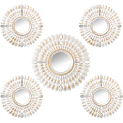 Lot de 5 décorations murales mélamine blanc/doré avec miroir 1X°39 Cm +4X°25 Cm