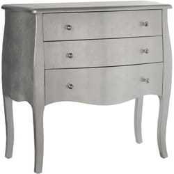 Commode en bois 3 tiroirs argentés 85x40x80 cm, sapin+Dm
