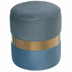 Pouf de rangement en velours vert d'eau/bleu avec bande en acier doré °37X43 cm, Poly╔Ster/Dm Matériel: Bois Dimensions et in ...