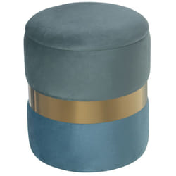 Fijalo - Pouf de rangement en velours vert d'eau/bleu avec bande en acier doré °37X43 cm, Poly╔Ster/Dm