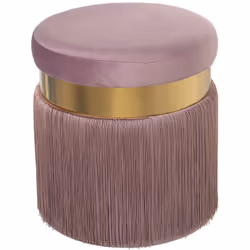 Pouf Velours Rose Avec Franges, Bande Acier Doré : 7 Cm, Dm/Poly °40X44 Cm, Franges : 29 Cm Matériel: Bois Dimensions et info ...