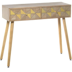 Table d'entrée en bois avec 2 tiroirs 89x30x78 cm, Paulownia+Pin+Dm