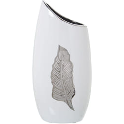 Vase Feuille Céramique Argent/Blanc 19X12X39 Cm