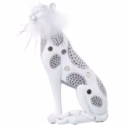 Figurine Léopard Blanc/Argent En Résine Avec Plume Artificielle 16X8X25 Cm Matériau : acrylique/mélamine/plastique Mesures et ...