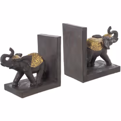 Lot de 2 serre-livres éléphant marron/doré _36x10x15 cm Matériau : acrylique/mélamine/plastique Mesures et informations suppl ...