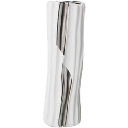Vase en céramique argent/blanc 13x12x36 cm