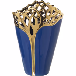Vase en céramique bleu/or 19x10x27 cm Matériel: Céramique Mesures et informations supplémentaires : 19X10X27 Cm