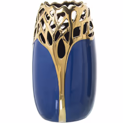 Vase en céramique bleu/or 16x16x29 cm Matériel: Céramique Mesures et informations supplémentaires : 16X16X29 Cm