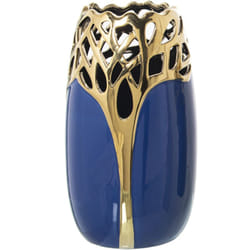 Vase en céramique bleu/or 16x16x29 cm