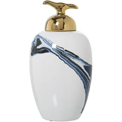 Tibor Céramique Blanc/Bleu Avec Couvercle Doré °19X36 Cm