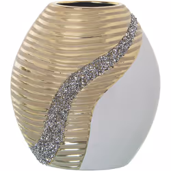 Vase en céramique blanc/champagne à paillettes 23x12x25 cm Matériel: Céramique Mesures et informations supplémentaires : 23X1 ...